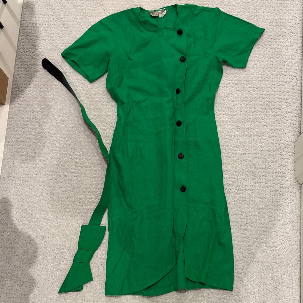Max Mara Green Button-Front Dress with Waist Sash 8